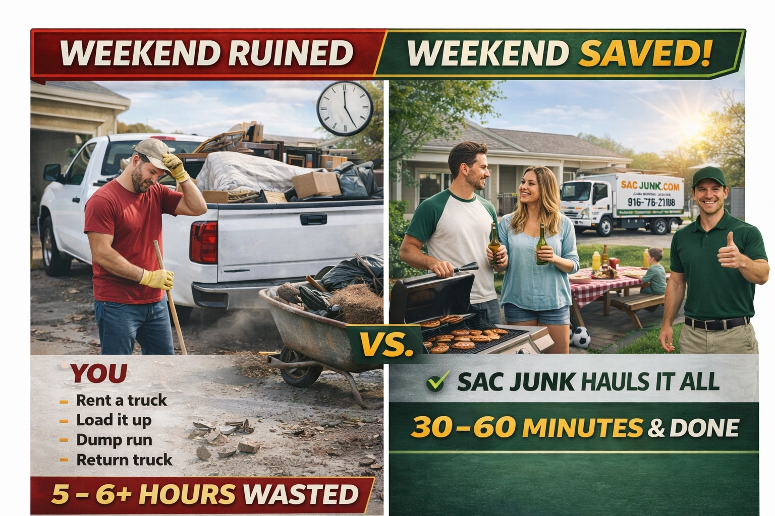 sac junk weekend Junk removal service comparison advertisement